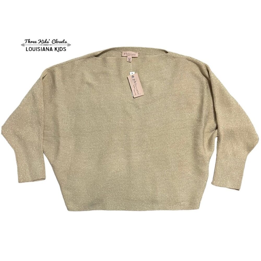 NEW Philosophy Republic Women's 2X Gold Metallic Ribbed Dolman Shirt